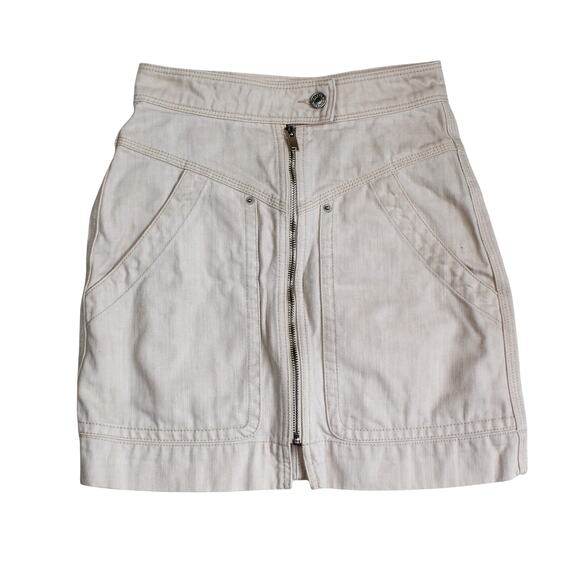 Isabel Marant Etoile Mini Denim Skirt Women 34 XS Beige Zip Utility Pockets - Picture 1 of 6